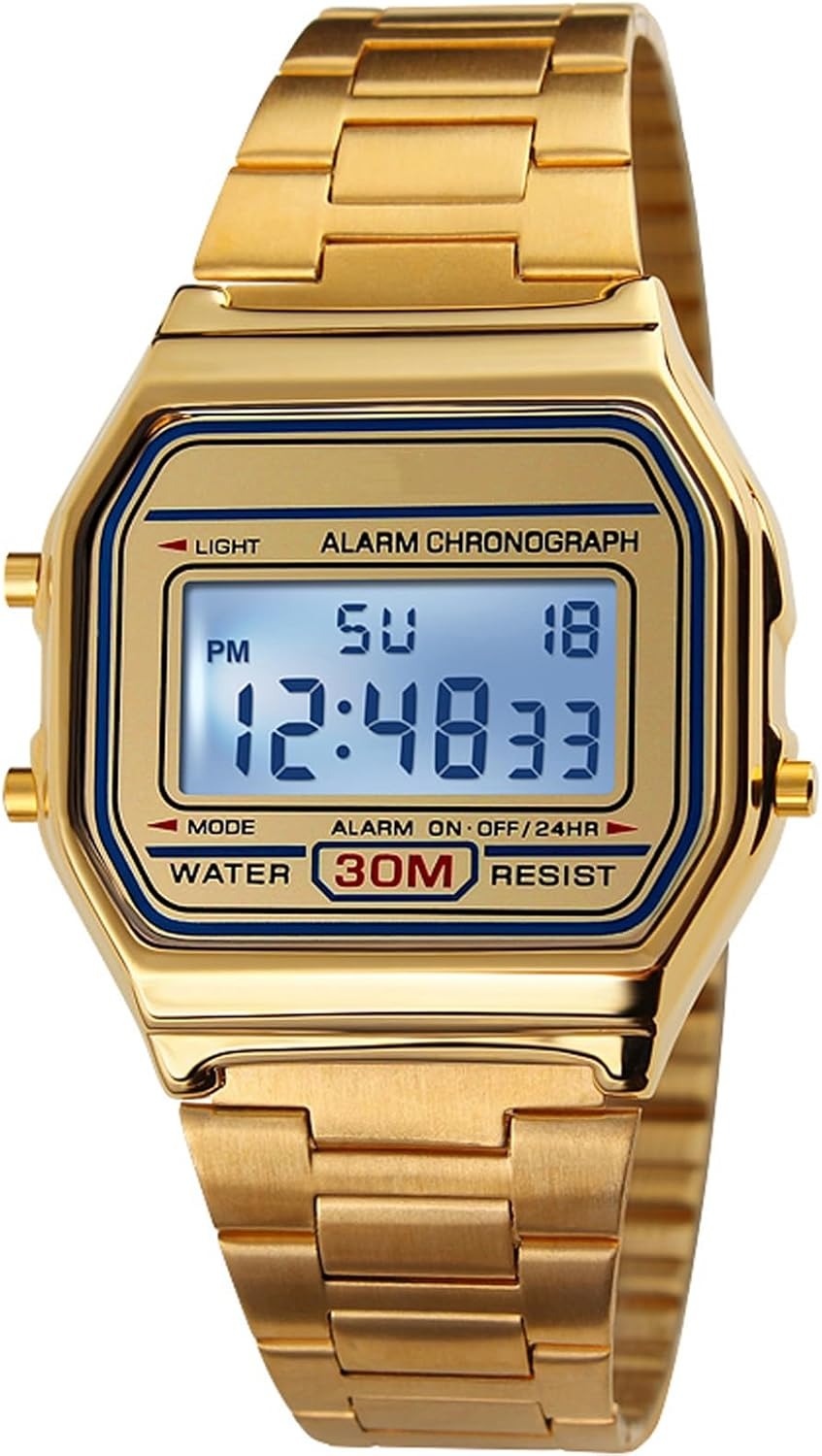 PASOY Men's Digital Gold Stainless Steel Watch