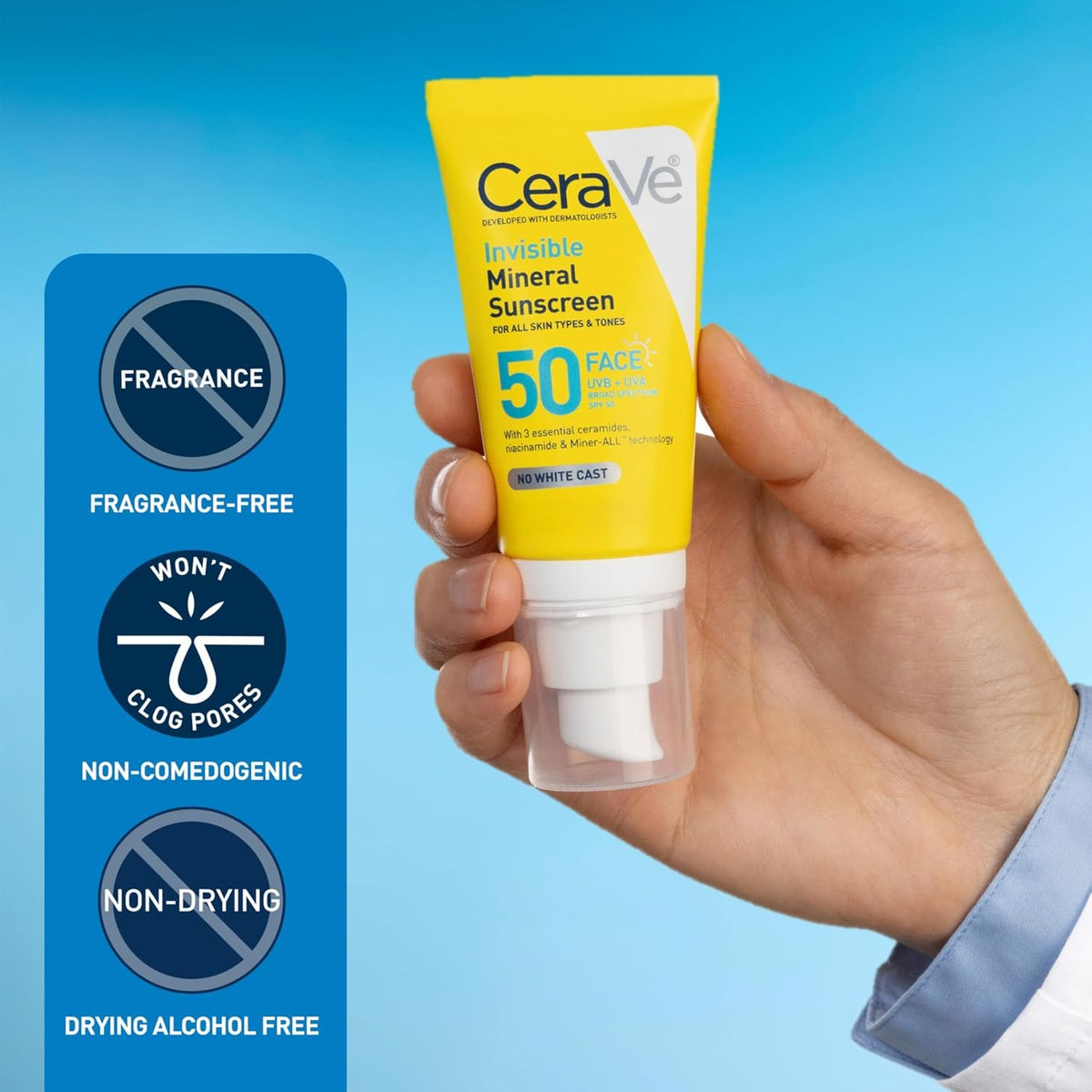 CeraVe Invisible Mineral Sunscreen SPF 50, Face Sunscreen, Travel Size | Skin Care, Sunscreen for Sensitive Skin, Zinc Oxide, Titanium Dioxide, Vitamin E, Niacinamide, Ceramides, Oil Free