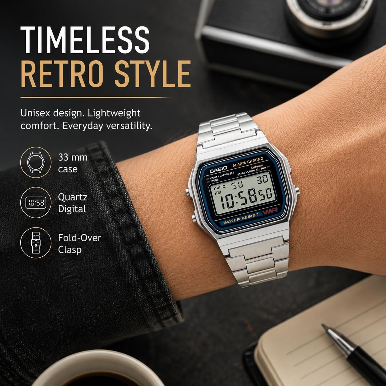 PASOY Men's Digital Gold Stainless Steel Watch