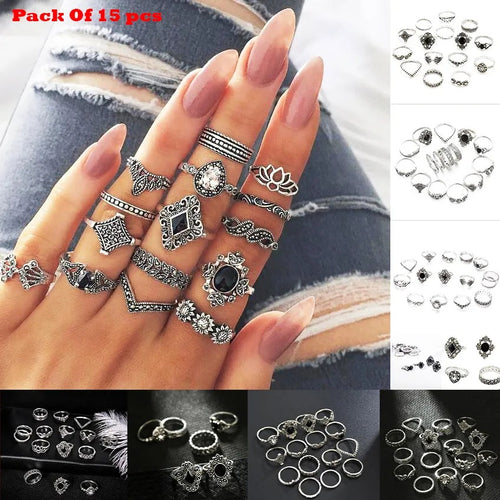 15Pcs/Set Alloy Silver Black Stone Party