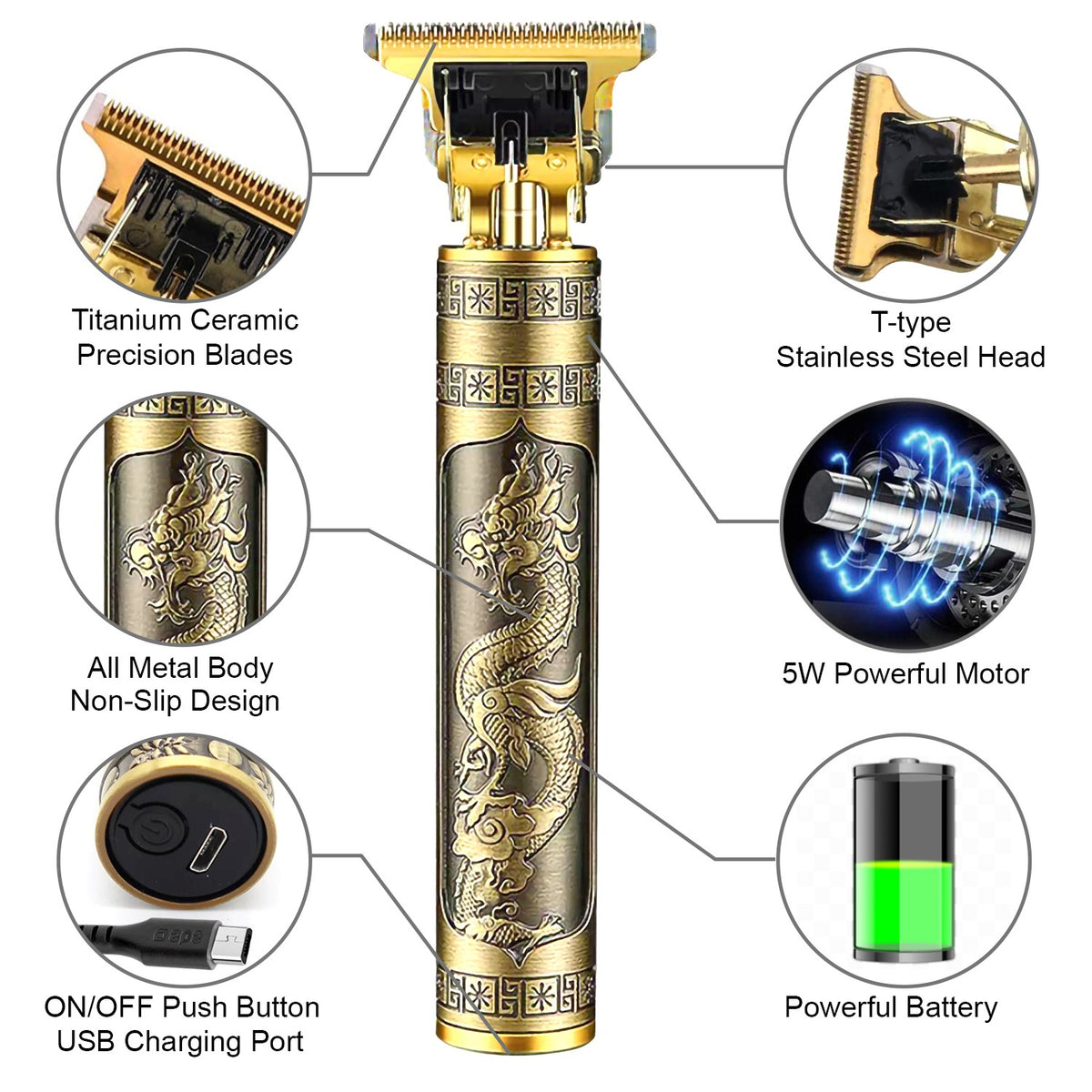 T9 Vintage Hair Trimmer For Men | T9 Rechargeable Shaver Machine For Men | Professional Hair Trimming Machine | Hair Trimmer and Shaver For Boys (Metal Body)